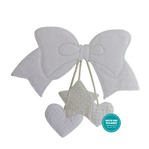 Iron-on Patch Bow with Hearts and Stars - Cream